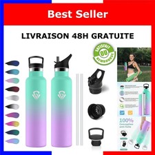 Gourde isotherme inox 1 L KollyKolla avec paille bouteille réutilisable